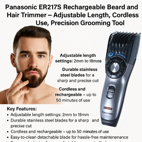 Panasonic ER217S Rechargeable Beard and Hair Trimmer – Adjustable Length, Cordless Use, Precision Grooming Tool