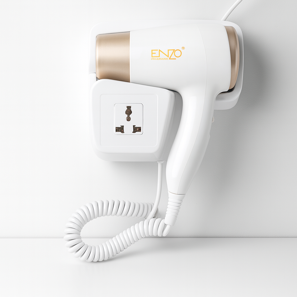 ENZO EN-6622 3000W Professional Wall-Mounted Hair Dryer Luxury Durable Noiseless Salon & Hotel Bathroom Dryer (White)