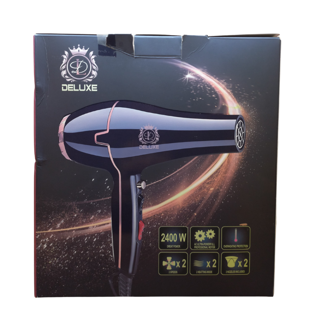 Title: Deluxe 2400W Professional Hair Dryer - High-Performance HD-1423 (Black/Rose Gold)