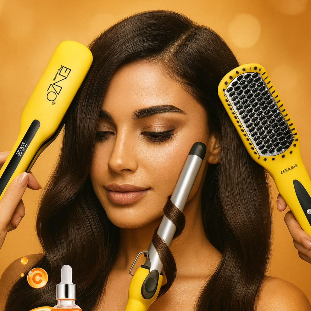 ENZO EN-3955W 3-in-1 Platinum Collection Hair Styling Kit – Hot Air Brush, Straightener, & Curling Iron