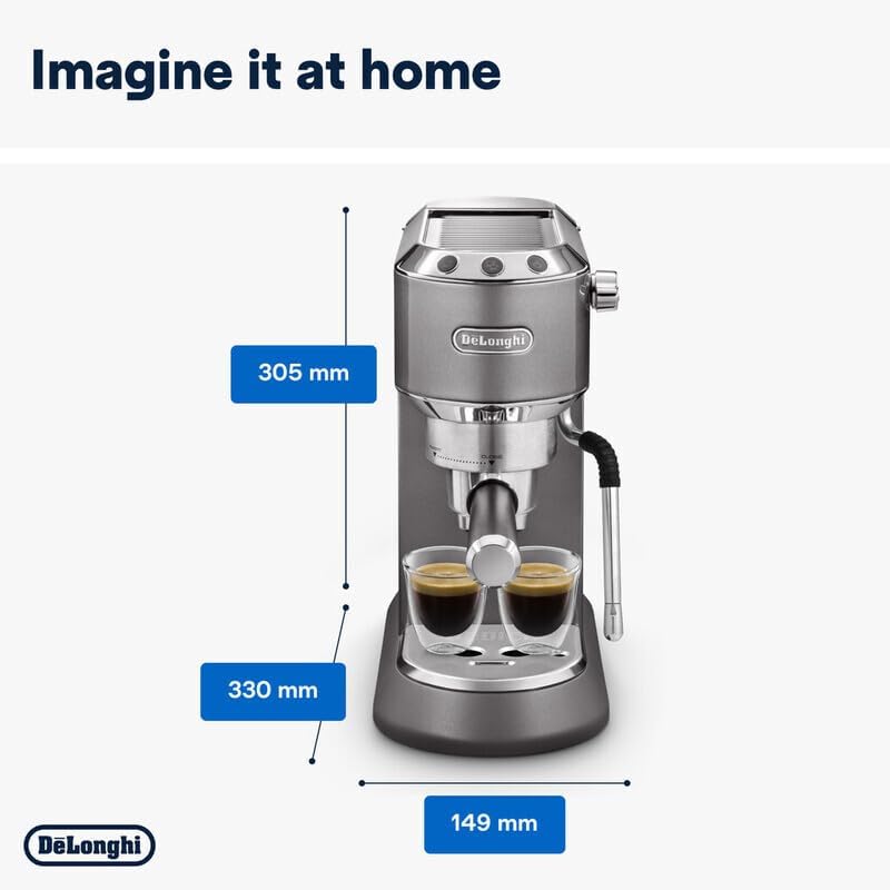 De'Longhi Dedica Arte Espresso Machine - MyLatteArt Milk Foam Nozzle, Precision Steam Wand, Steel Tamper Included, Grey - Create Perfect Espresso, Cappuccinos, and Latte Art at Home - EC885.GY