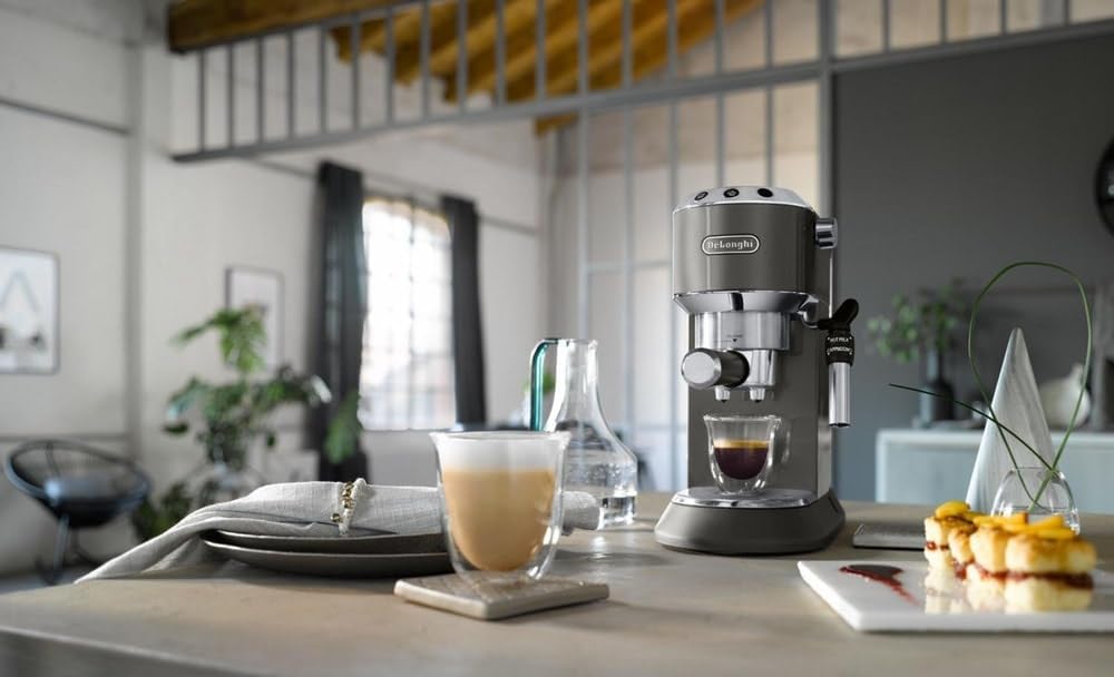 De'Longhi Dedica Arte Espresso Machine - MyLatteArt Milk Foam Nozzle, Precision Steam Wand, Steel Tamper Included, Grey - Create Perfect Espresso, Cappuccinos, and Latte Art at Home - EC885.GY