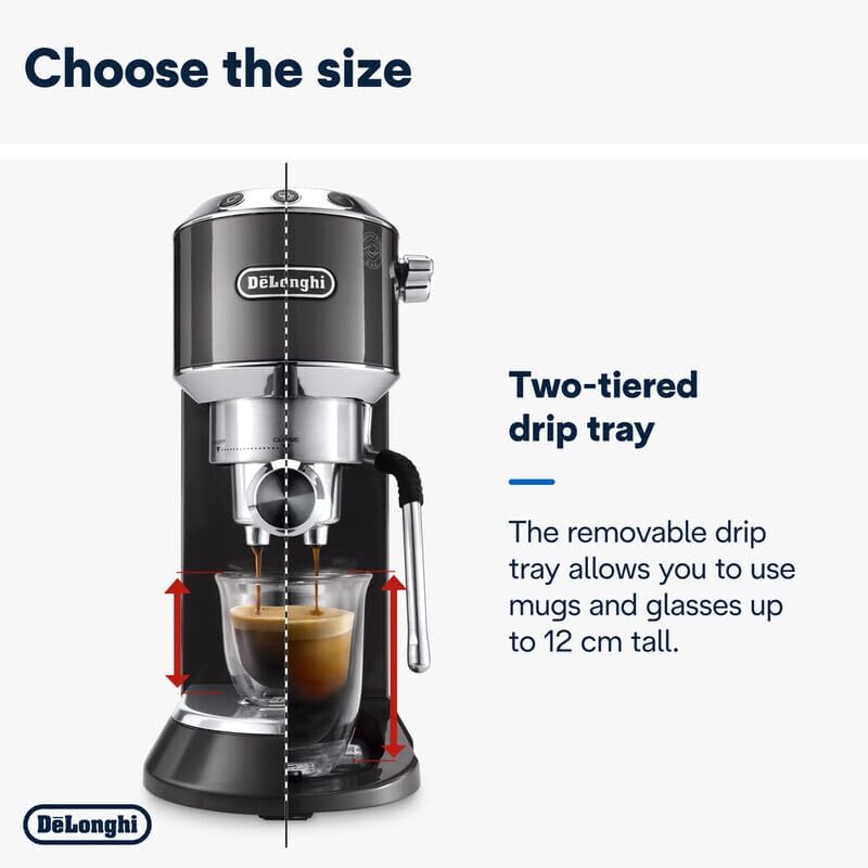 De'Longhi Dedica Arte Espresso Machine - MyLatteArt Milk Foam Nozzle, Precision Steam Wand, Steel Tamper Included, Grey - Create Perfect Espresso, Cappuccinos, and Latte Art at Home - EC885.GY