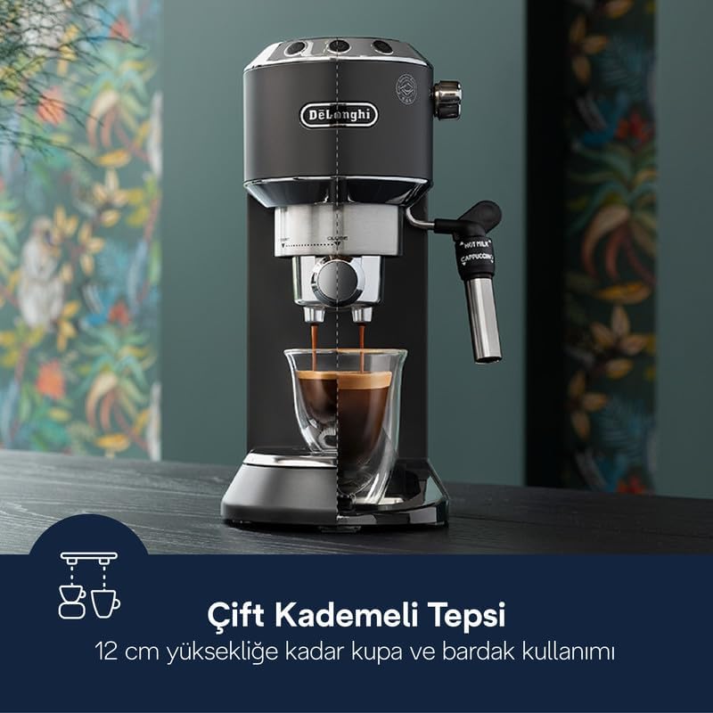 De'Longhi Dedica Arte Espresso Machine - MyLatteArt Milk Foam Nozzle, Precision Steam Wand, Steel Tamper Included, Grey - Create Perfect Espresso, Cappuccinos, and Latte Art at Home - EC885.GY