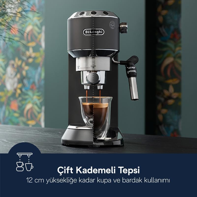 De'Longhi Dedica Arte Espresso Machine - MyLatteArt Milk Foam Nozzle, Precision Steam Wand, Steel Tamper Included, Grey - Create Perfect Espresso, Cappuccinos, and Latte Art at Home - EC885.GY
