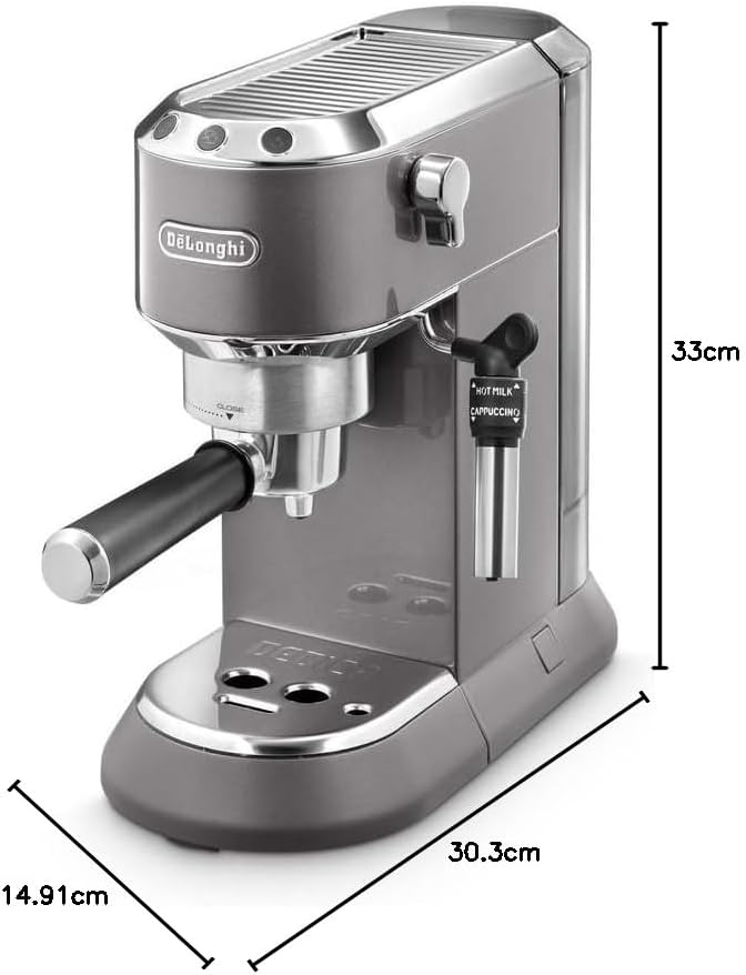 De'Longhi Dedica Arte Espresso Machine - MyLatteArt Milk Foam Nozzle, Precision Steam Wand, Steel Tamper Included, Grey - Create Perfect Espresso, Cappuccinos, and Latte Art at Home - EC885.GY