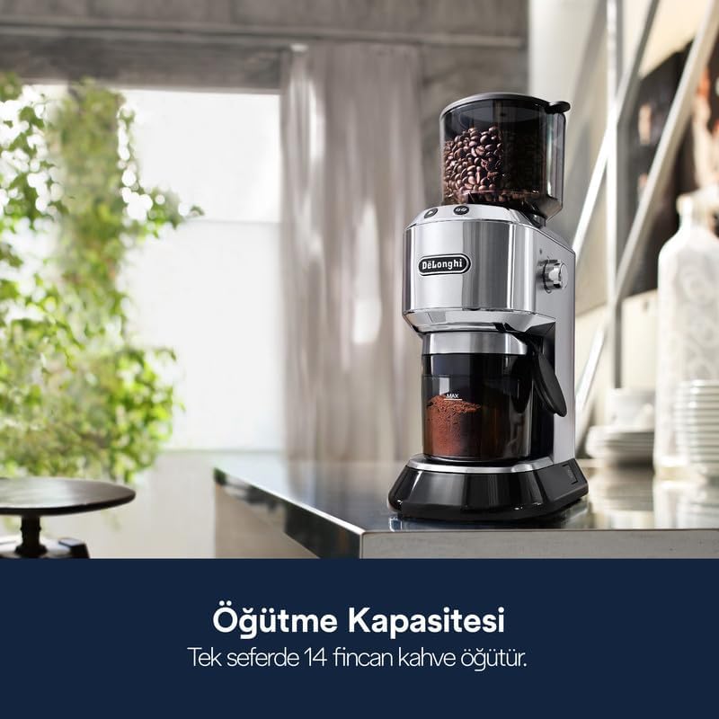 De'Longhi Electric Coffee Grinder, 110W, Burr Grinding System, 12 Settings, Stainless Steel Blade, 12 Cup Capacity, 120g Bean Container, Removable Transparent Lid – KG79, Black