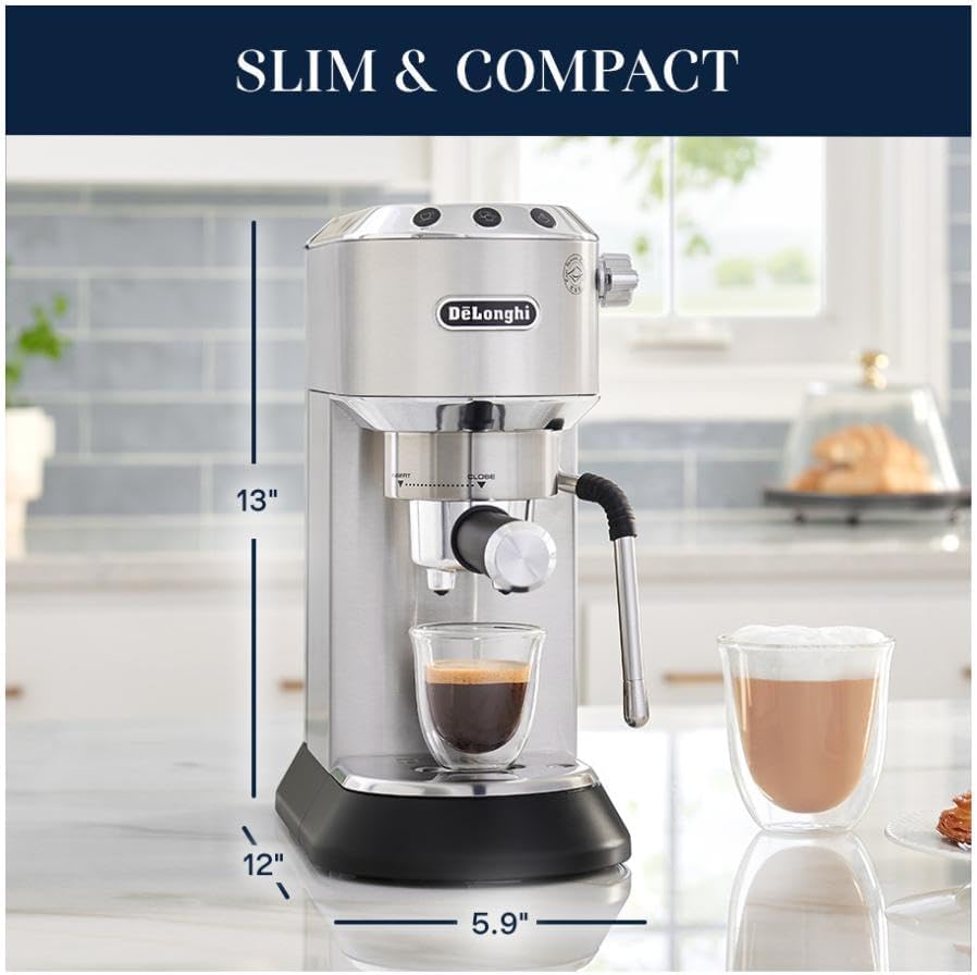 De'Longhi Dedica Arte Espresso Machine - MyLatteArt Milk Foam Nozzle, Precision Steam Wand, Steel Tamper Included - Create Perfect Espresso, Cappuccinos, and Latte Art at Home - EC885.M