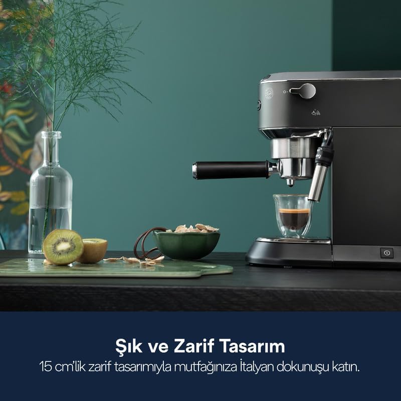 De'Longhi Dedica Arte Espresso Machine - MyLatteArt Milk Foam Nozzle, Precision Steam Wand, Steel Tamper Included, Grey - Create Perfect Espresso, Cappuccinos, and Latte Art at Home - EC885.GY