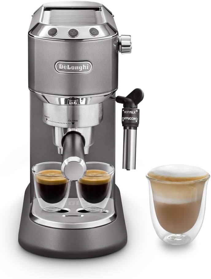 De'Longhi Dedica Arte Espresso Machine - MyLatteArt Milk Foam Nozzle, Precision Steam Wand, Steel Tamper Included, Grey - Create Perfect Espresso, Cappuccinos, and Latte Art at Home - EC885.GY
