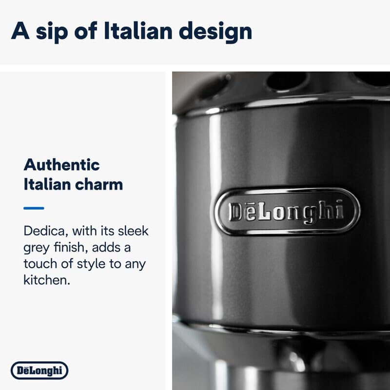 De'Longhi Dedica Arte Espresso Machine - MyLatteArt Milk Foam Nozzle, Precision Steam Wand, Steel Tamper Included, Grey - Create Perfect Espresso, Cappuccinos, and Latte Art at Home - EC885.GY