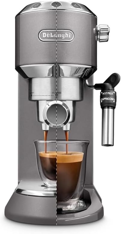 De'Longhi Dedica Arte Espresso Machine - MyLatteArt Milk Foam Nozzle, Precision Steam Wand, Steel Tamper Included, Grey - Create Perfect Espresso, Cappuccinos, and Latte Art at Home - EC885.GY