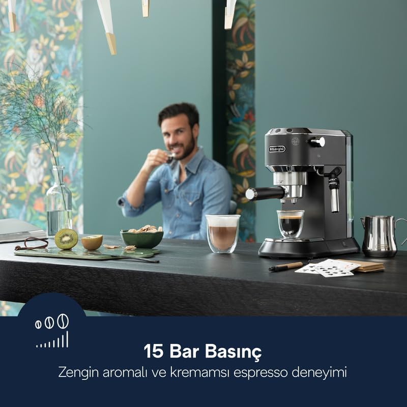 De'Longhi Dedica Arte Espresso Machine - MyLatteArt Milk Foam Nozzle, Precision Steam Wand, Steel Tamper Included, Grey - Create Perfect Espresso, Cappuccinos, and Latte Art at Home - EC885.GY