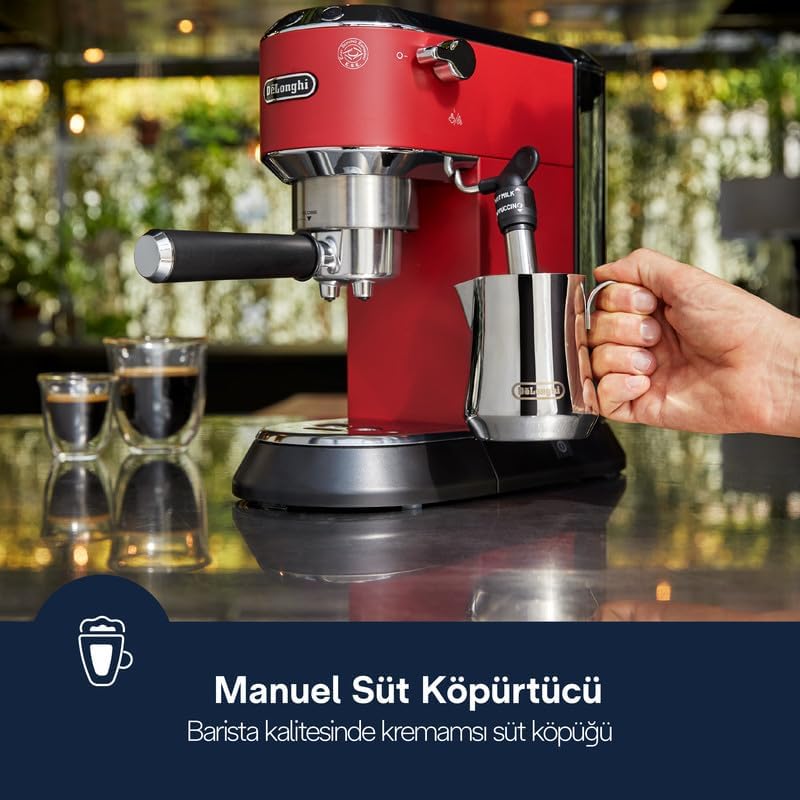 De'Longhi Dedica Arte Espresso Machine - MyLatteArt Milk Foam Nozzle, 15 BAR Pressure, Steel Tamper Included, Beige Gold - Create Perfect Espresso, Cappuccinos, and Latte Art at Home - EC885.BG