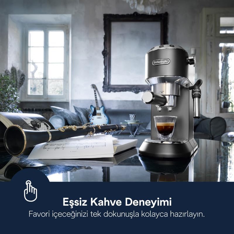De'Longhi Dedica Arte Espresso Machine - MyLatteArt Milk Foam Nozzle, Precision Steam Wand, Steel Tamper Included, Grey - Create Perfect Espresso, Cappuccinos, and Latte Art at Home - EC885.GY