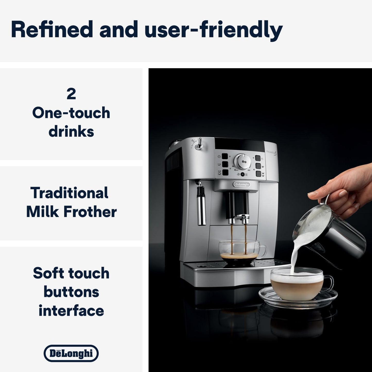 De'Longhi Fully Automatic Coffee Machine MAGNIFICA START Bean to Cup Espresso Machine, 6+ Functions for Espresso, Americano, Cappuccino, Latte, Macchiato & More Recipes ECAM220.60.B (Made in Europe)