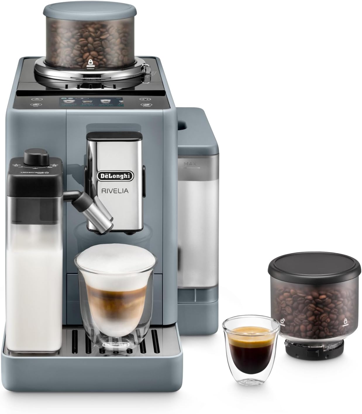 De'Longhi Rivelia EXAM440.55.BG Fully Automatic Coffee Machine – LatteCrema Hot, Automatic Milk Frother, Bean-to-Cup, 16 Coffee Recipes, Compact Design, Full Touch Color Display – Sand Beige