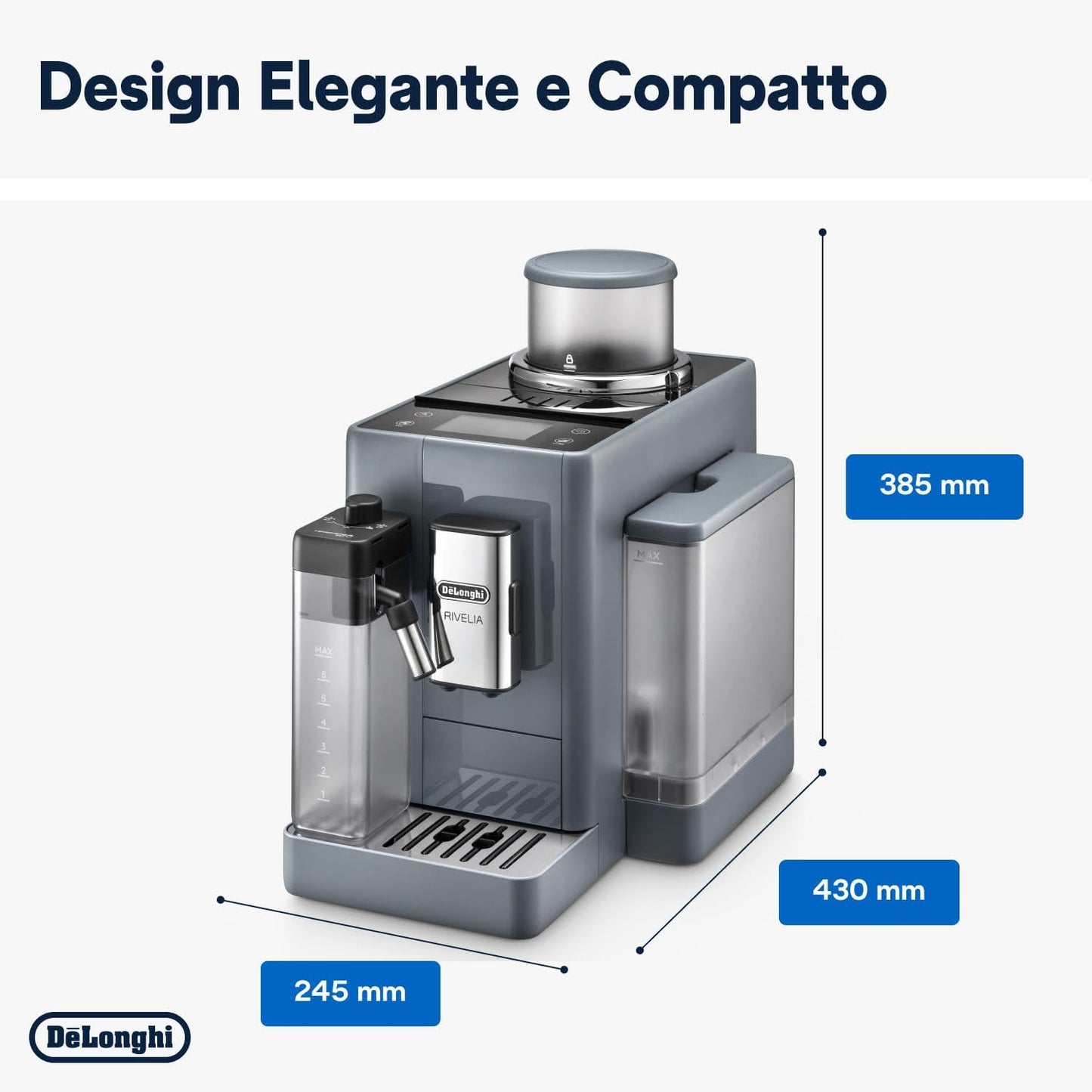 De'Longhi Rivelia EXAM440.55.BG Fully Automatic Coffee Machine – LatteCrema Hot, Automatic Milk Frother, Bean-to-Cup, 16 Coffee Recipes, Compact Design, Full Touch Color Display – Sand Beige