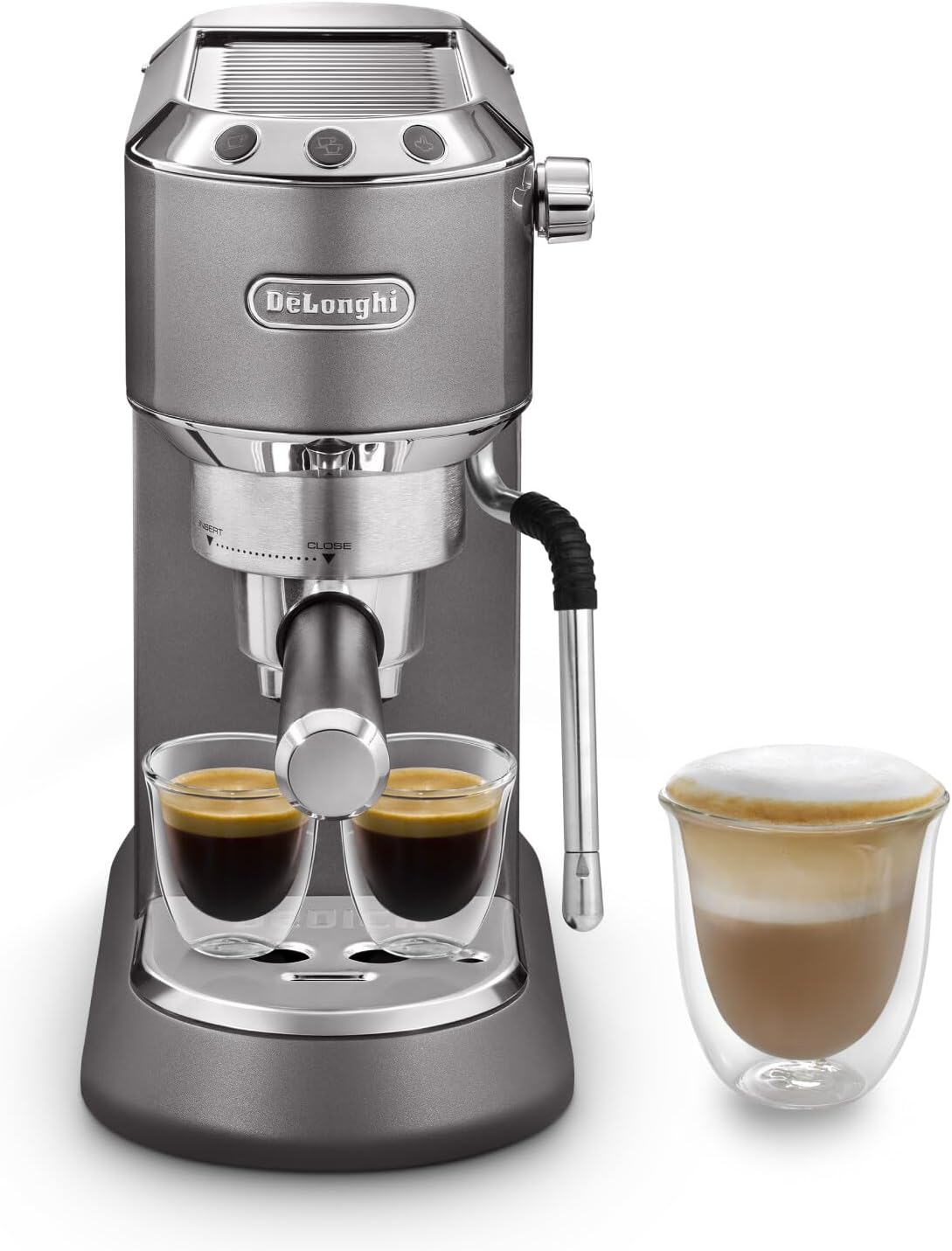 De'Longhi Dedica Arte Espresso Machine - MyLatteArt Milk Foam Nozzle, Precision Steam Wand, Steel Tamper Included, Grey - Create Perfect Espresso, Cappuccinos, and Latte Art at Home - EC885.GY