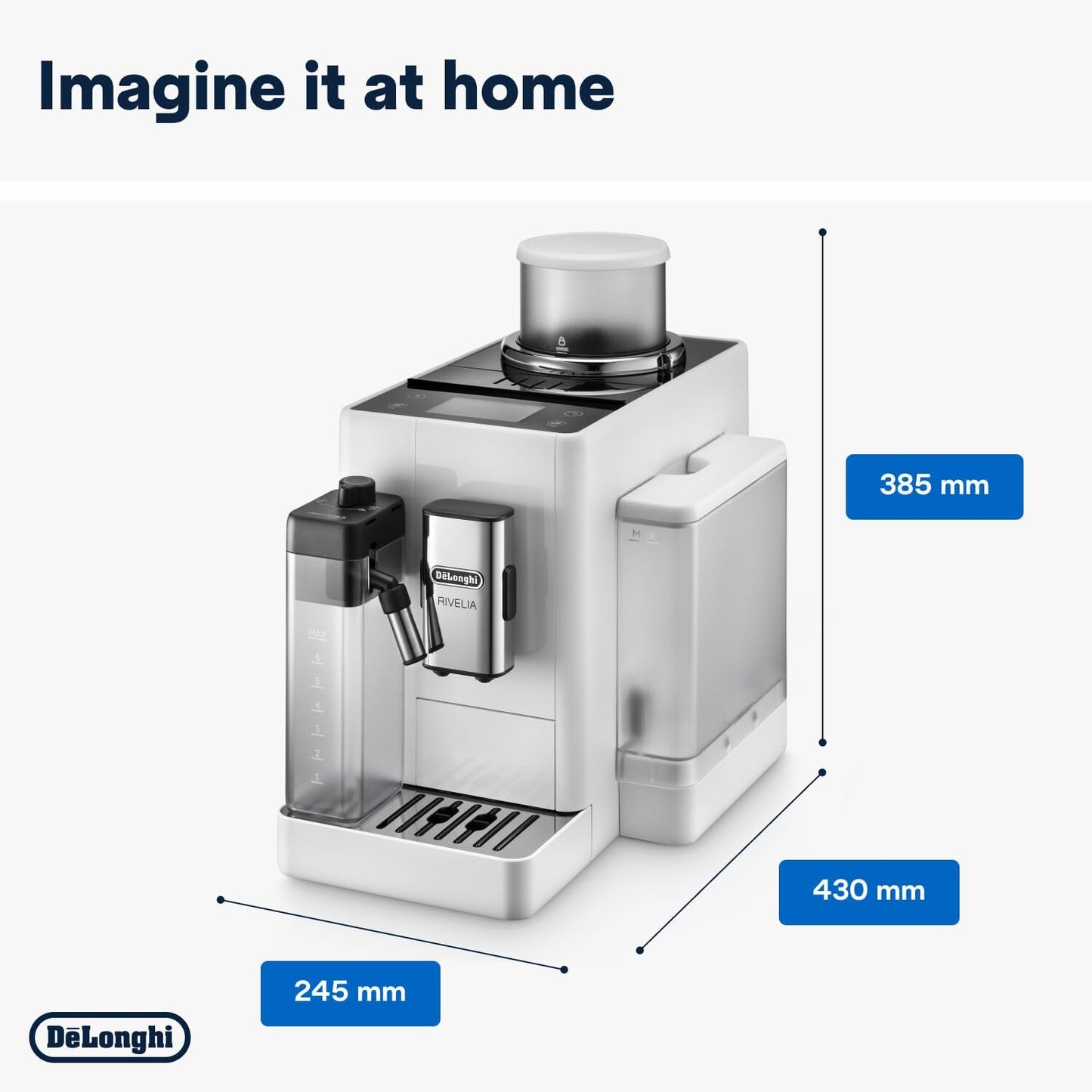 De'Longhi Rivelia EXAM440.55.BG Fully Automatic Coffee Machine – LatteCrema Hot, Automatic Milk Frother, Bean-to-Cup, 16 Coffee Recipes, Compact Design, Full Touch Color Display – Sand Beige