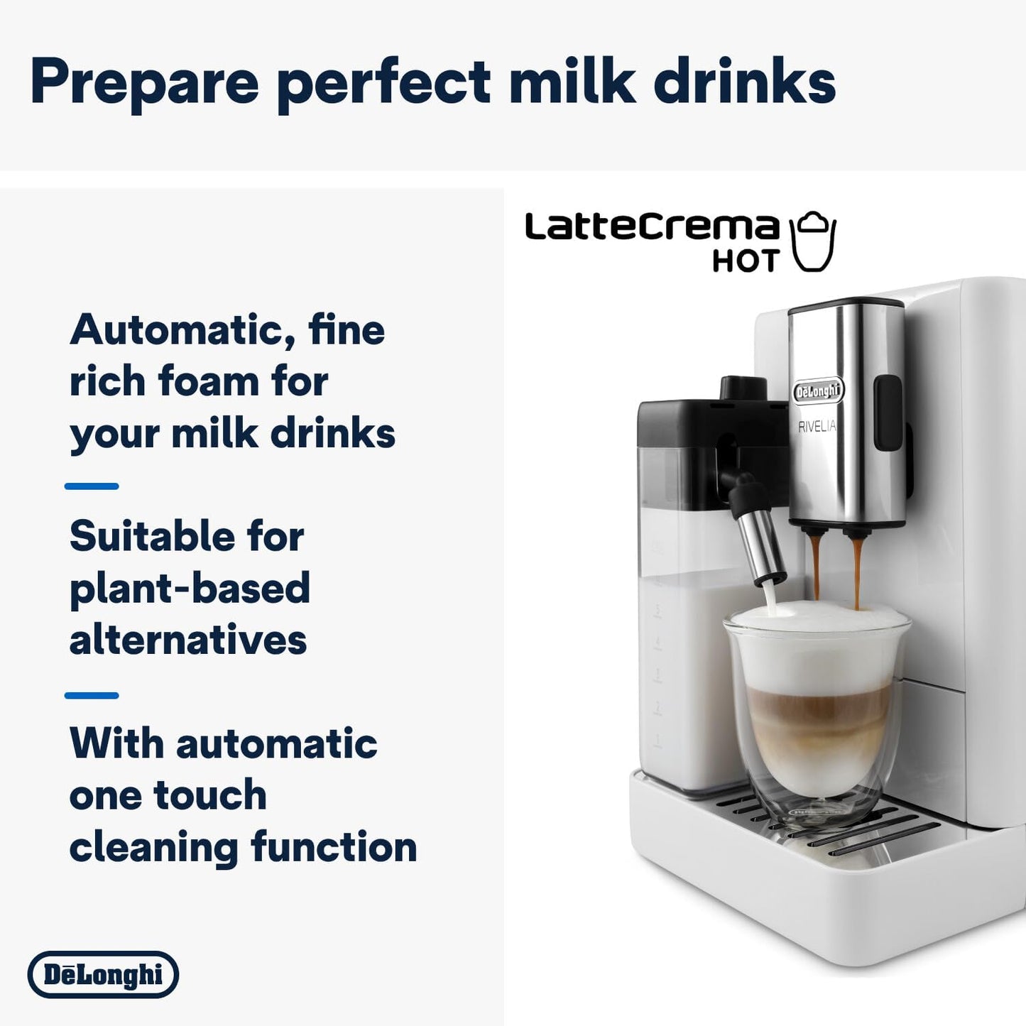 De'Longhi Rivelia EXAM440.55.BG Fully Automatic Coffee Machine – LatteCrema Hot, Automatic Milk Frother, Bean-to-Cup, 16 Coffee Recipes, Compact Design, Full Touch Color Display – Sand Beige