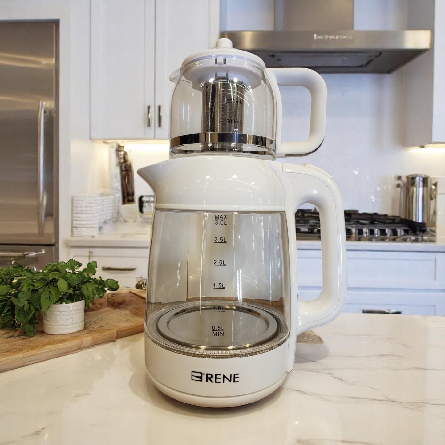 Rene RTM 1707 Tea Maker Pro - Front View with 3.0L Kettle and 1.0L Teapot