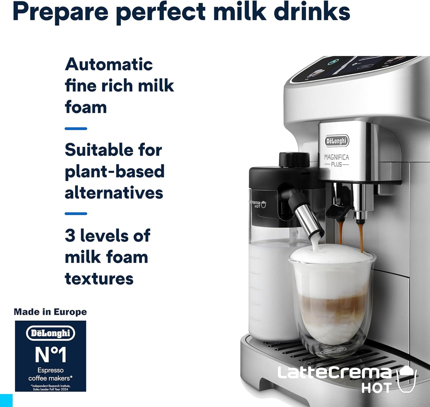 De'Longhi MAGNIFICA PLUS Fully Automatic Coffee Machine, Bean to Cup Espresso Machine with Milk Frother, 20+ One-Touch Recipes for Espresso, Cappuccino, Latte, Macchiato & Americano, ECAM322.70.SB