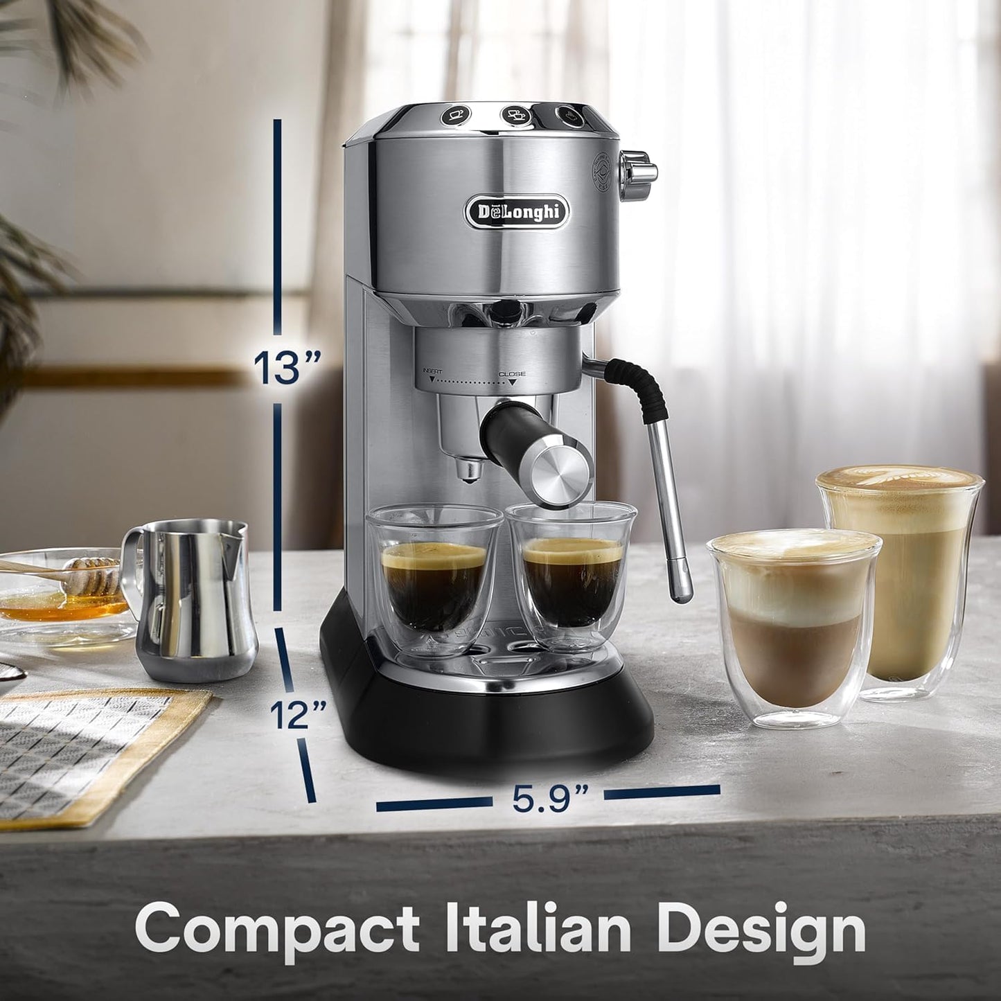 De'Longhi Dedica Arte Espresso Machine - MyLatteArt Milk Foam Nozzle, Precision Steam Wand, Steel Tamper Included - Create Perfect Espresso, Cappuccinos, and Latte Art at Home - EC885.M