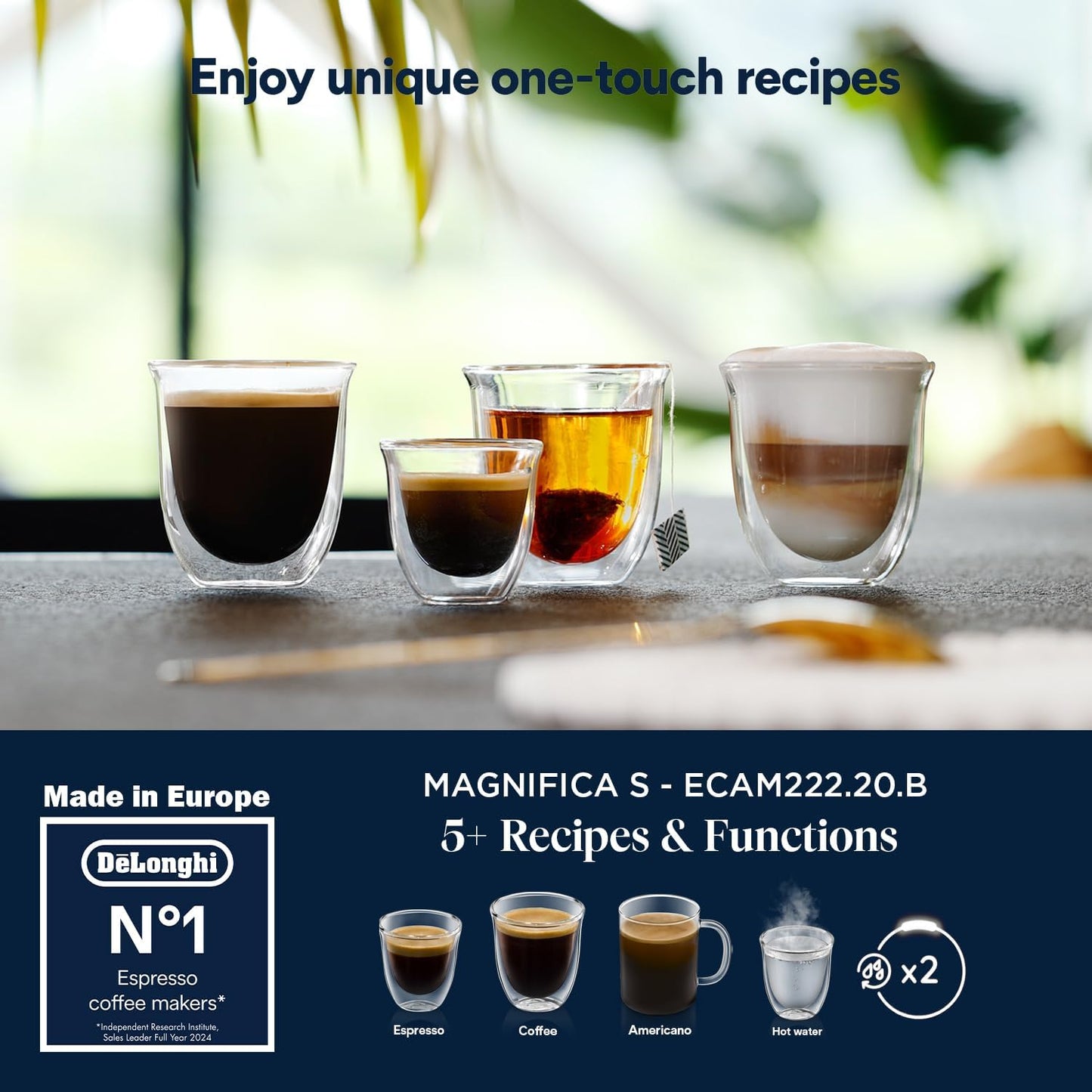 De'Longhi Fully Automatic Coffee Machine MAGNIFICA START Bean to Cup Espresso Machine, 5+ Functions for Espresso, Americano, Cappuccino, Latte, Macchiato & More Recipes ECAM222.20.B (Made in Europe)