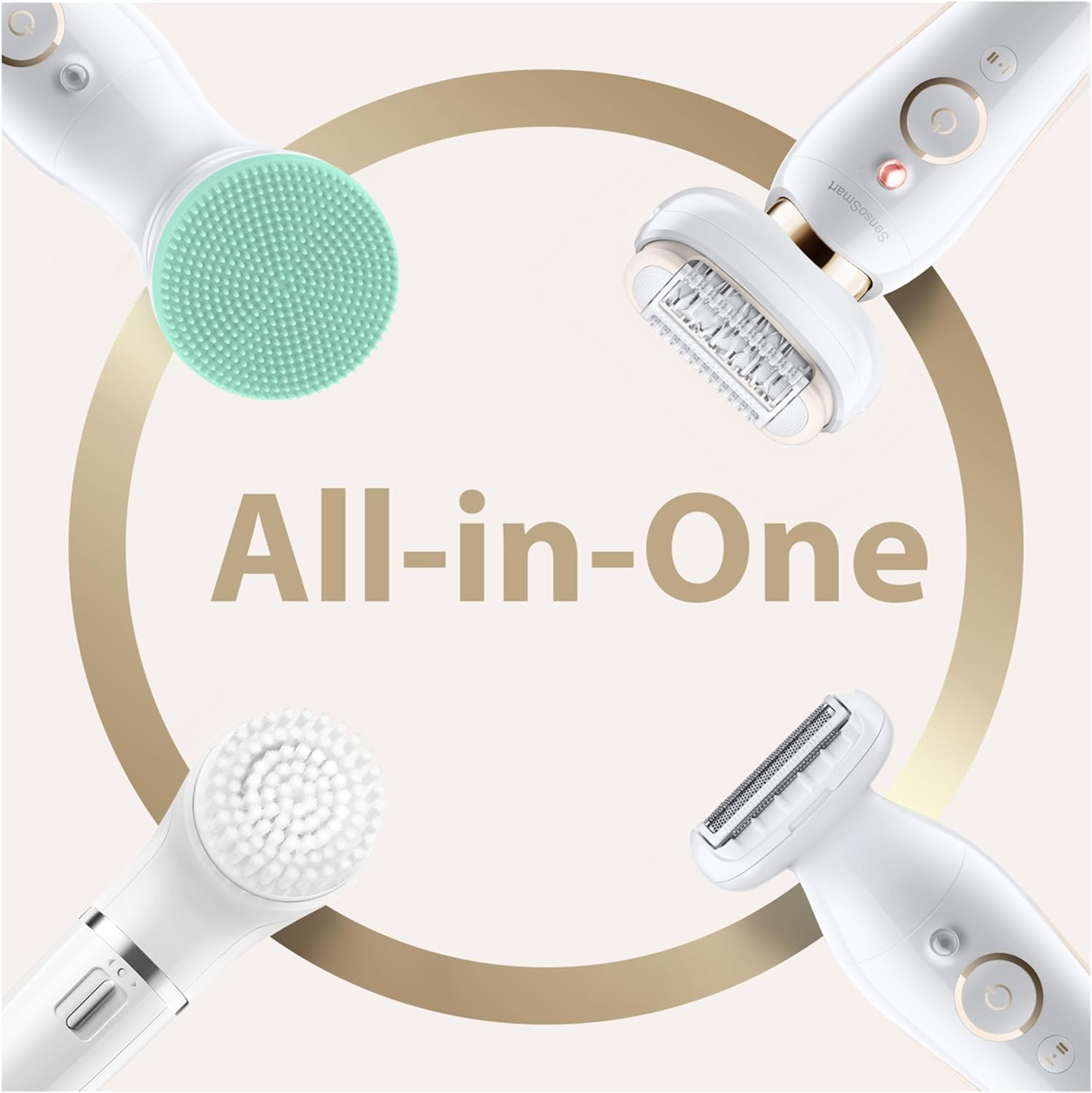 Braun Silk-épil 9 Flex Beauty Set 9300 – Women’s Epilator with Fully Flexible Head, FaceSpa, Shaver & Massage Attachments (White/Gold)