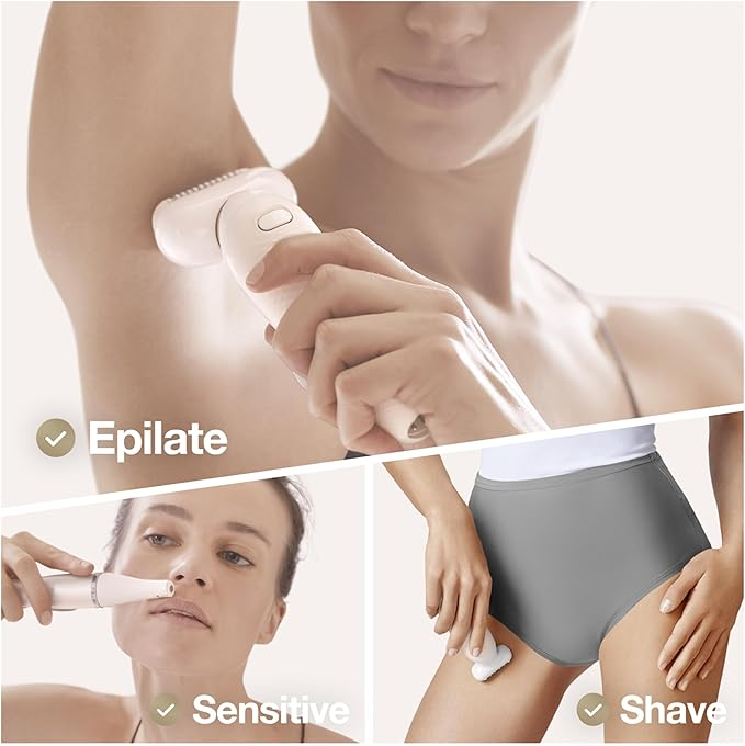 Braun Silk-épil 9 Flex Beauty Set 9300 – Women’s Epilator with Fully Flexible Head, FaceSpa, Shaver & Massage Attachments (White/Gold)
