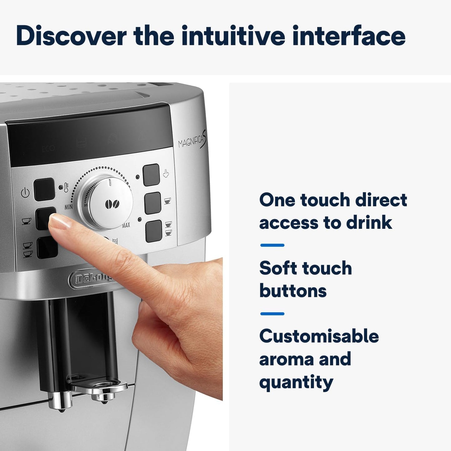 De'Longhi Fully Automatic Coffee Machine MAGNIFICA START Bean to Cup Espresso Machine, 6+ Functions for Espresso, Americano, Cappuccino, Latte, Macchiato & More Recipes ECAM220.60.B (Made in Europe)