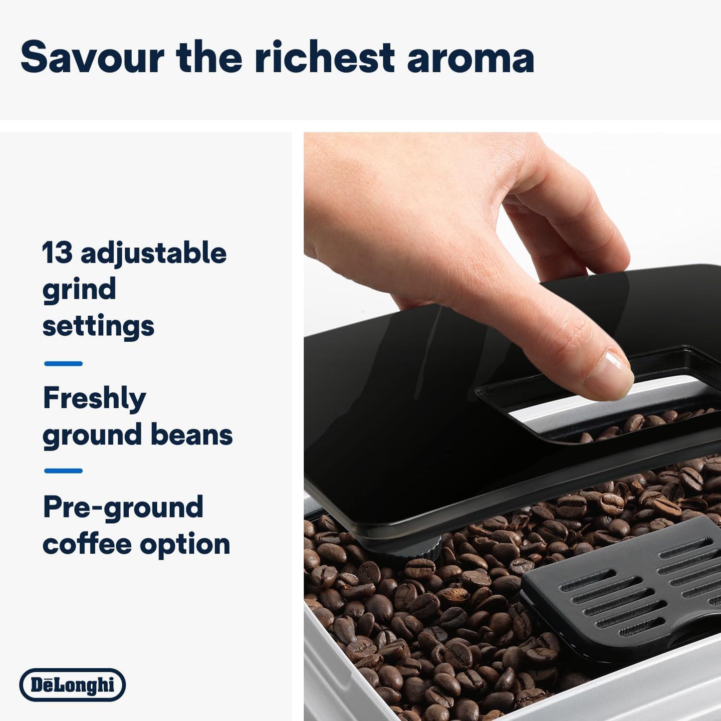 De'Longhi Fully Automatic Coffee Machine MAGNIFICA START Bean to Cup Espresso Machine, 6+ Functions for Espresso, Americano, Cappuccino, Latte, Macchiato & More Recipes ECAM220.60.B (Made in Europe)