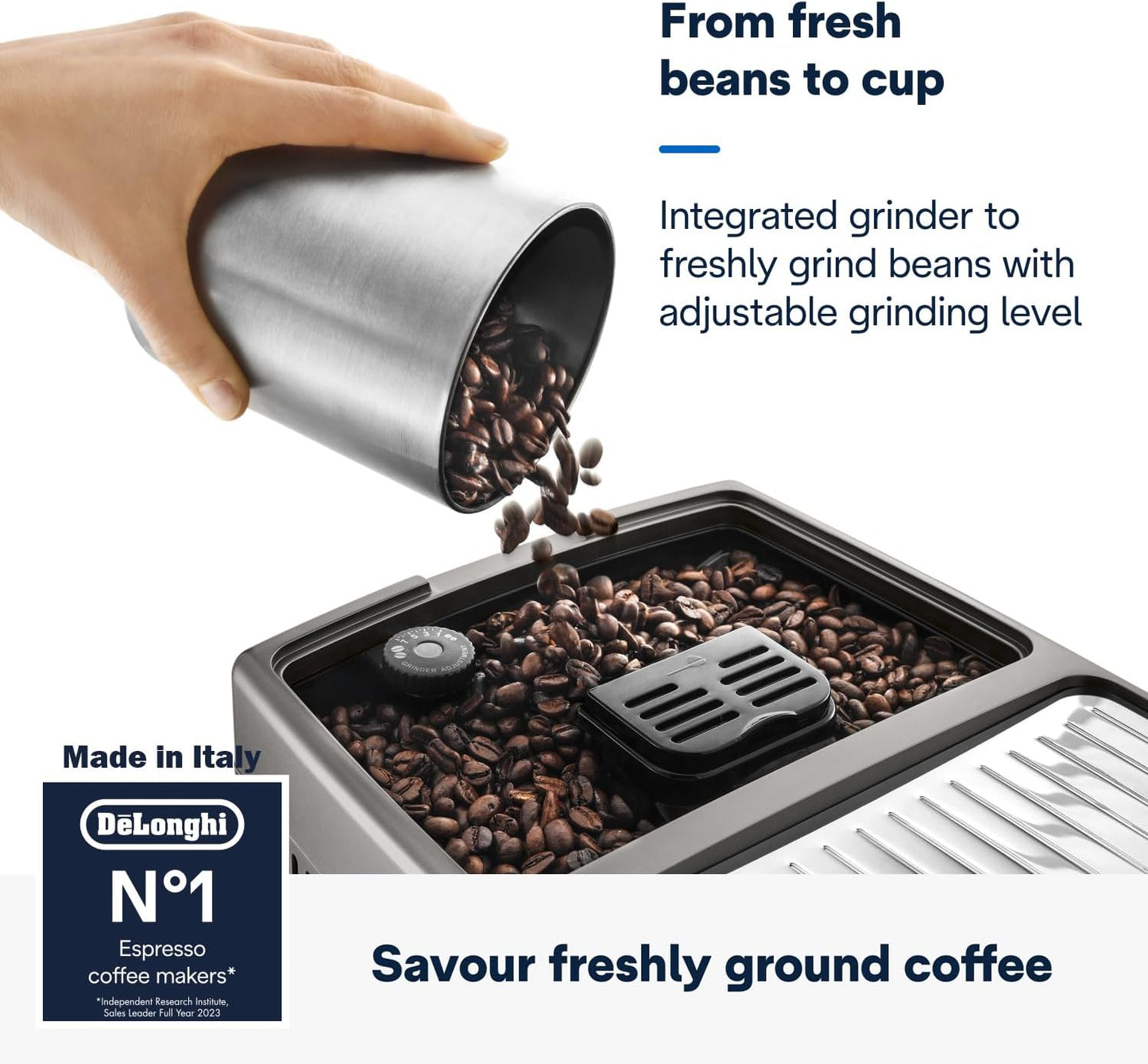 De'Longhi Fully Automatic Coffee Machine DINAMICA PLUS Bean to Cup Espresso, 18+ Pre-Set One Touch Recipes for Americano, Cappuccino, Latte, Macchiato & More (Made in Europe)