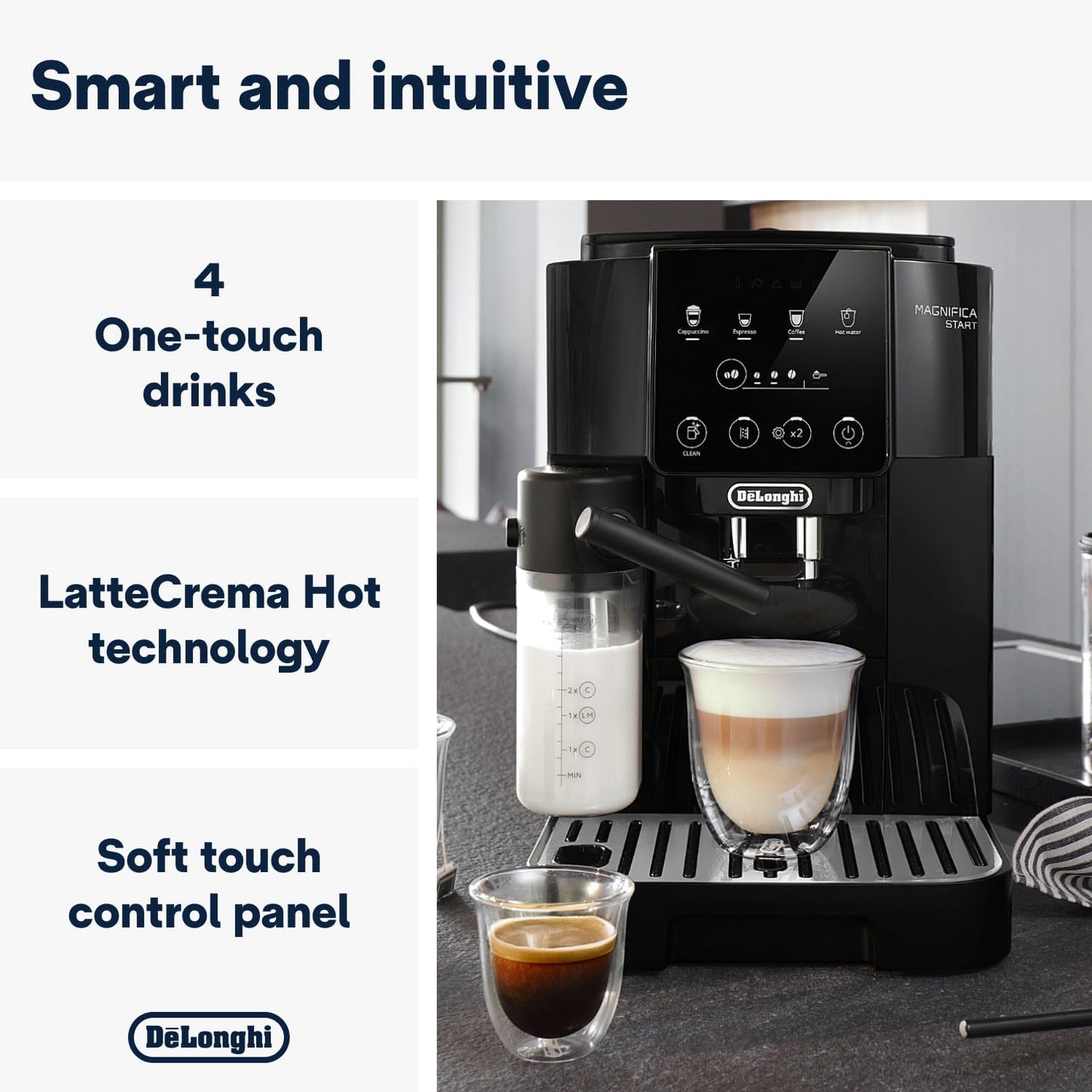De'Longhi Fully Automatic Coffee Machine MAGNIFICA START Bean to Cup Espresso Machine, 6+ Functions for Espresso, Americano, Cappuccino, Latte, Macchiato & More Recipes ECAM220.60.B (Made in Europe)