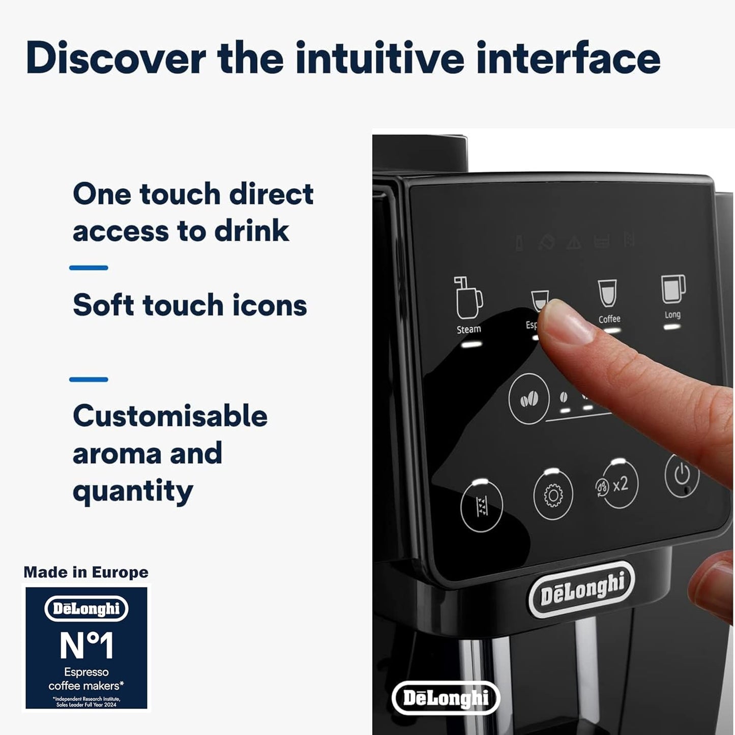 De'Longhi Fully Automatic Coffee Machine MAGNIFICA START Bean to Cup Espresso Machine, 5+ Functions for Espresso, Americano, Cappuccino, Latte, Macchiato & More Recipes ECAM222.20.B (Made in Europe)