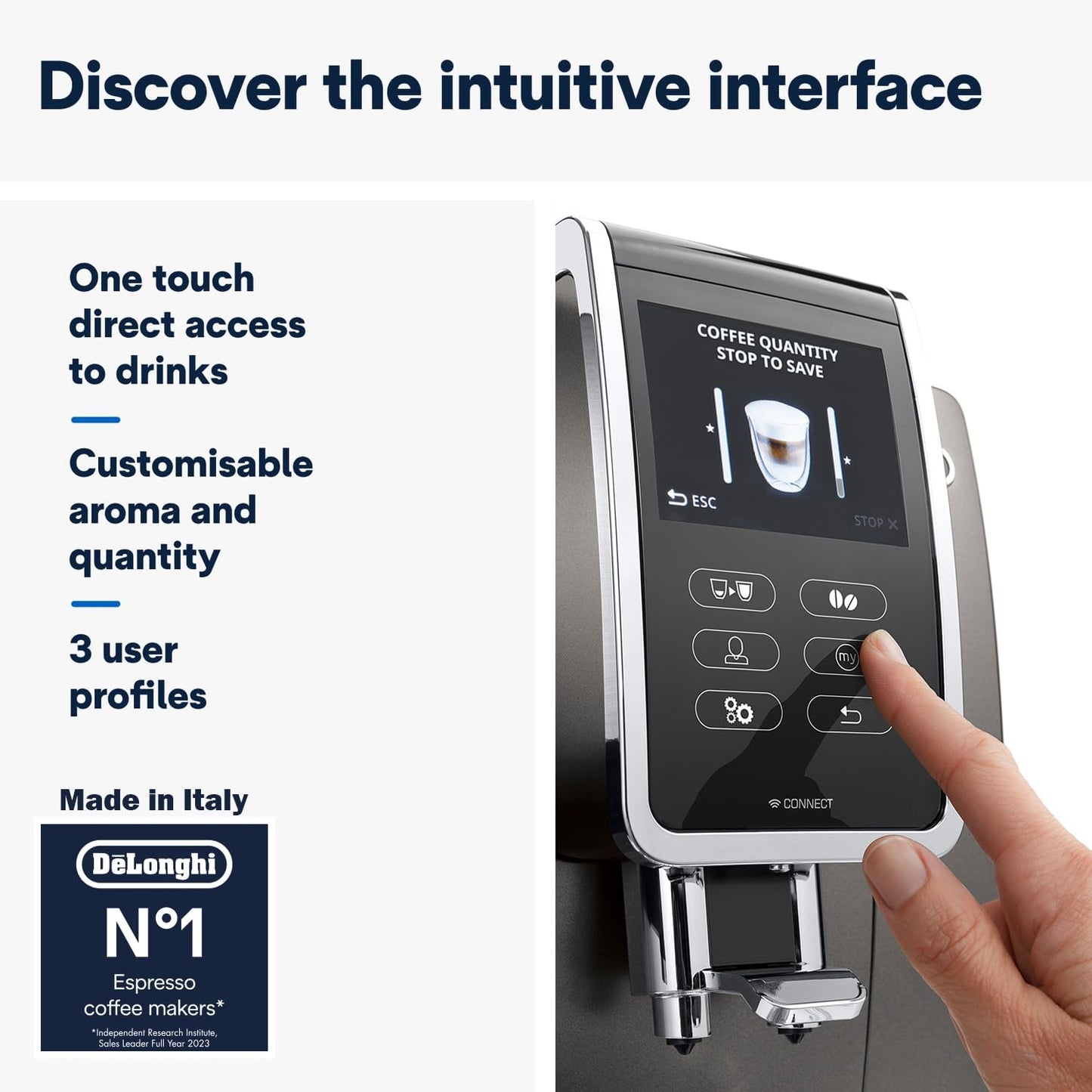 De'Longhi Fully Automatic Coffee Machine DINAMICA PLUS Bean to Cup Espresso, 18+ Pre-Set One Touch Recipes for Americano, Cappuccino, Latte, Macchiato & More (Made in Europe)