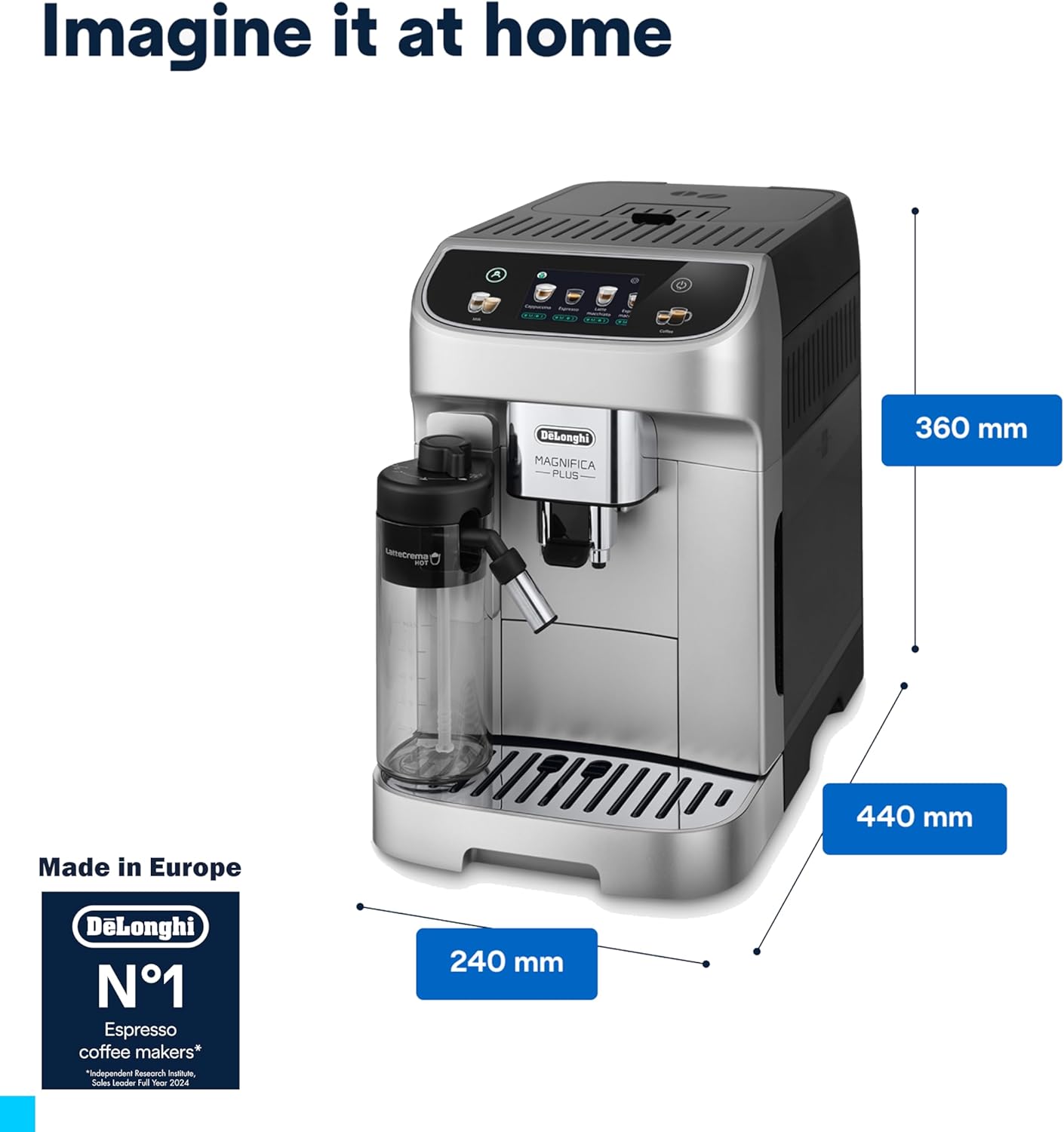 De'Longhi MAGNIFICA PLUS Fully Automatic Coffee Machine, Bean to Cup Espresso Machine with Milk Frother, 20+ One-Touch Recipes for Espresso, Cappuccino, Latte, Macchiato & Americano, ECAM322.70.SB