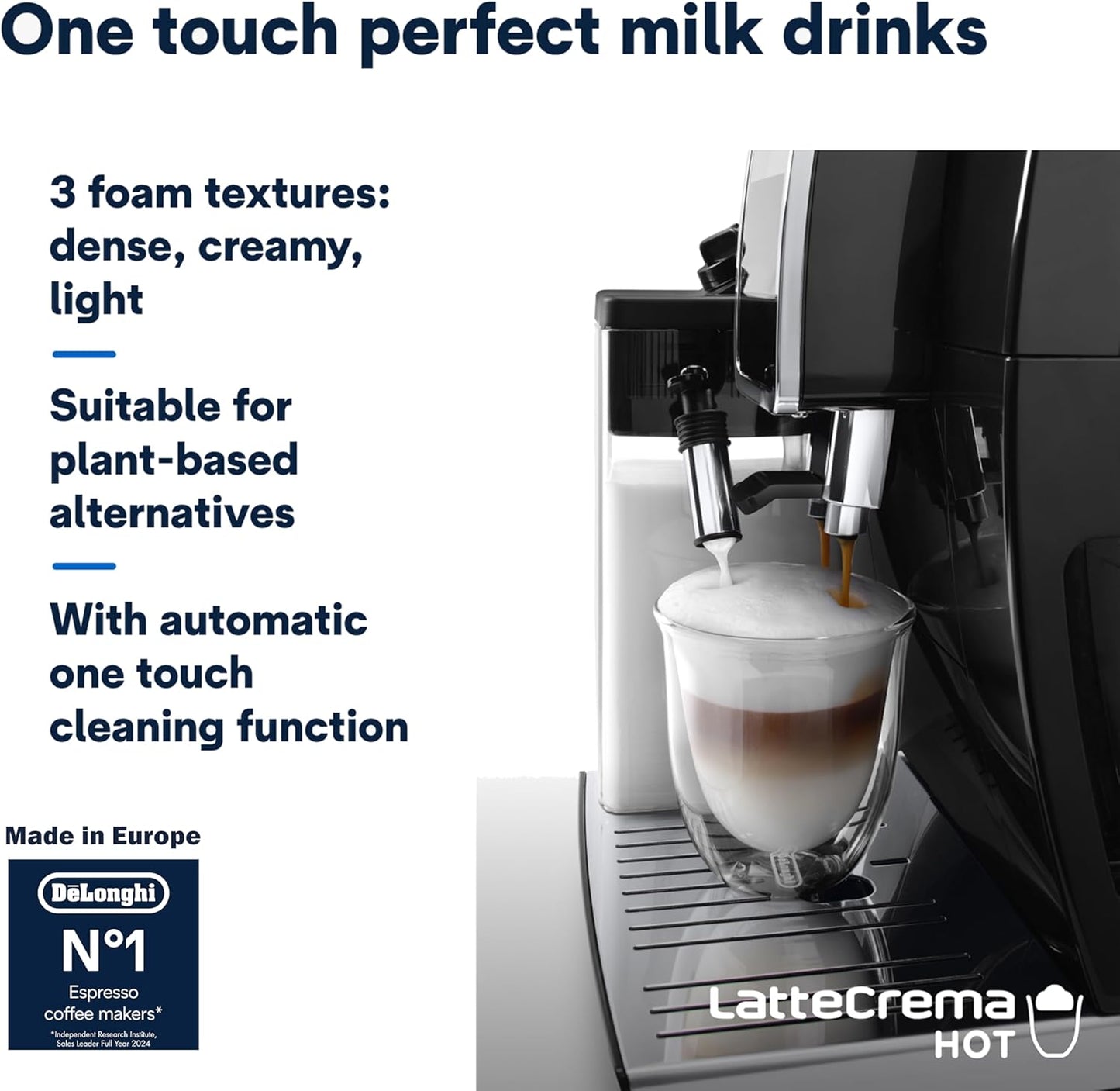 De'Longhi Fully Automatic Coffee Machine DINAMICA PLUS Bean to Cup Espresso, 18+ Pre-Set One Touch Recipes for Americano, Cappuccino, Latte, Macchiato & More (Made in Europe)