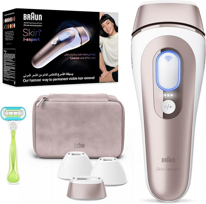Braun IPL Skin i·expert PL7257 – Smart At-Home IPL Hair Removal Device with App Guidance, 3 Heads & Venus Razor