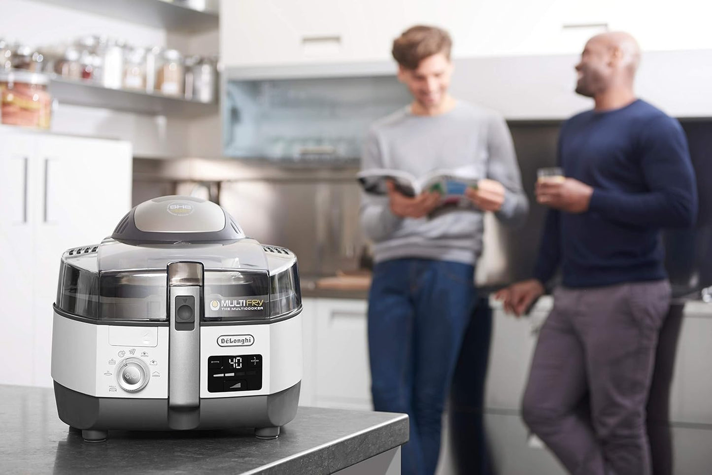 De'Longhi MultiFry Air Fryer With Surround Heating System , Multi Cooker Grilling, Broiling, Roasting, Cooking, Baking, and Toasting , 1.7 Kg Capacity , Programmable , FH1396/1 , White & Grey