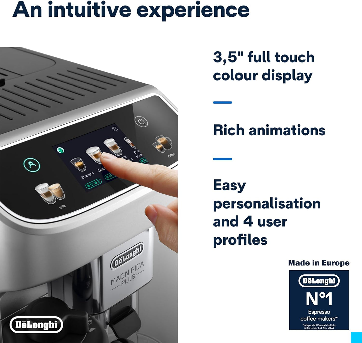 De'Longhi MAGNIFICA PLUS Fully Automatic Coffee Machine, Bean to Cup Espresso Machine with Milk Frother, 20+ One-Touch Recipes for Espresso, Cappuccino, Latte, Macchiato & Americano, ECAM322.70.SB