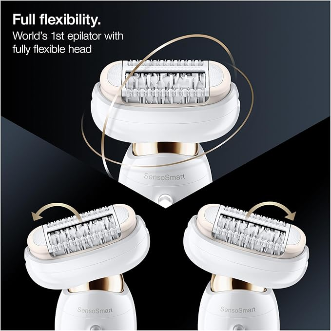Braun Silk-épil 9 Flex Beauty Set 9300 – Women’s Epilator with Fully Flexible Head, FaceSpa, Shaver & Massage Attachments (White/Gold)