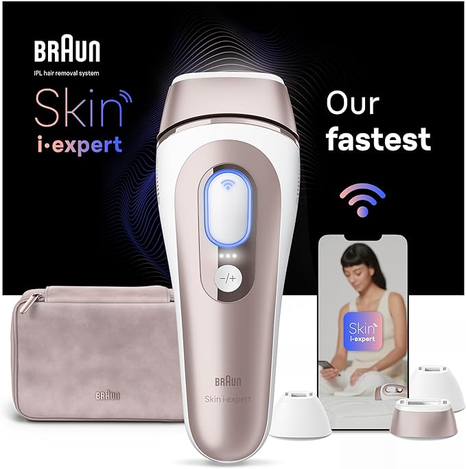 Braun IPL Skin i·expert PL7257 – Smart At-Home IPL Hair Removal Device with App Guidance, 3 Heads & Venus Razor