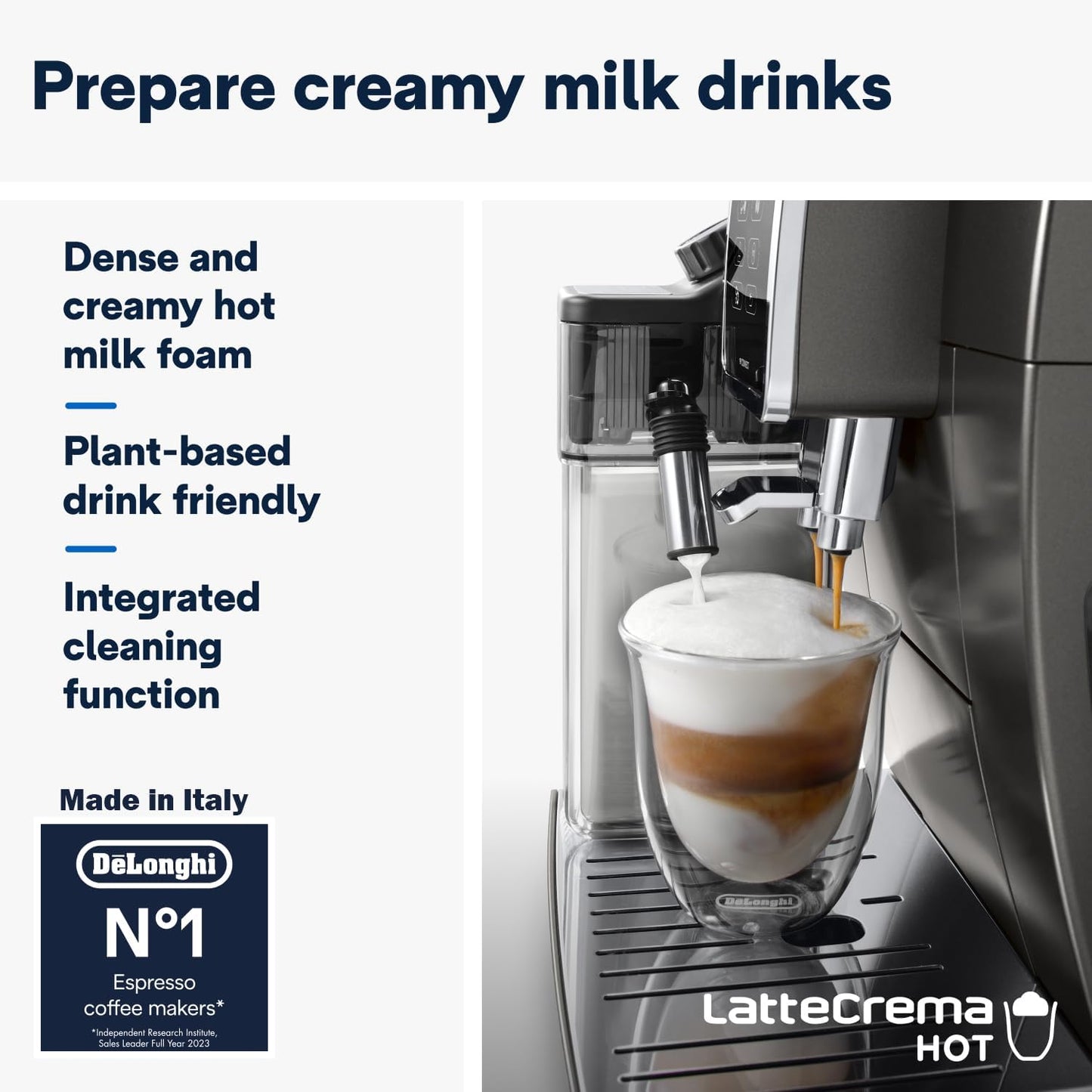 De'Longhi Fully Automatic Coffee Machine DINAMICA PLUS Bean to Cup Espresso, 18+ Pre-Set One Touch Recipes for Americano, Cappuccino, Latte, Macchiato & More (Made in Europe)