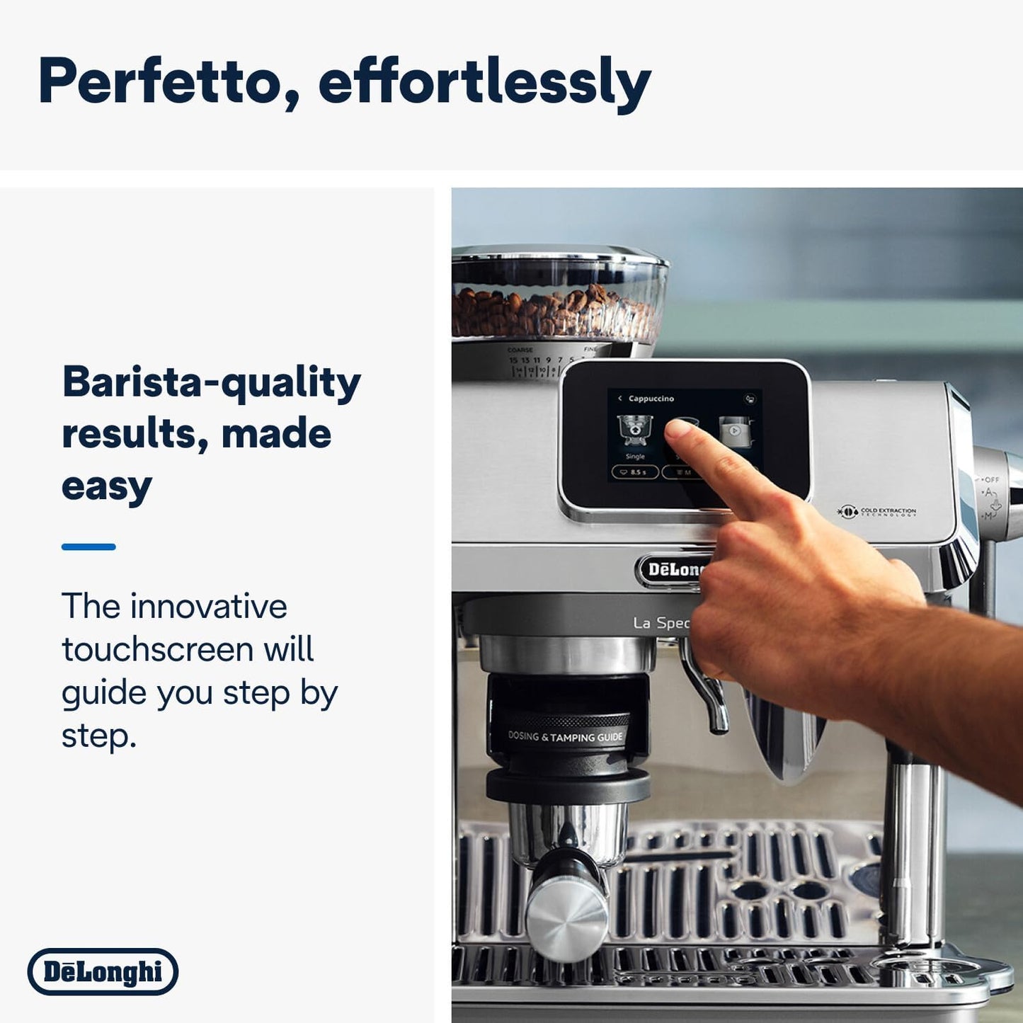 De'Longhi La Specialista Touch EC9455.M, Espresso Coffee Machine with Coffee Grinder, Cold Brew Function, Automatic or Manual Milk Frother, Intuitive Touch Control, Welcome Set, Metal