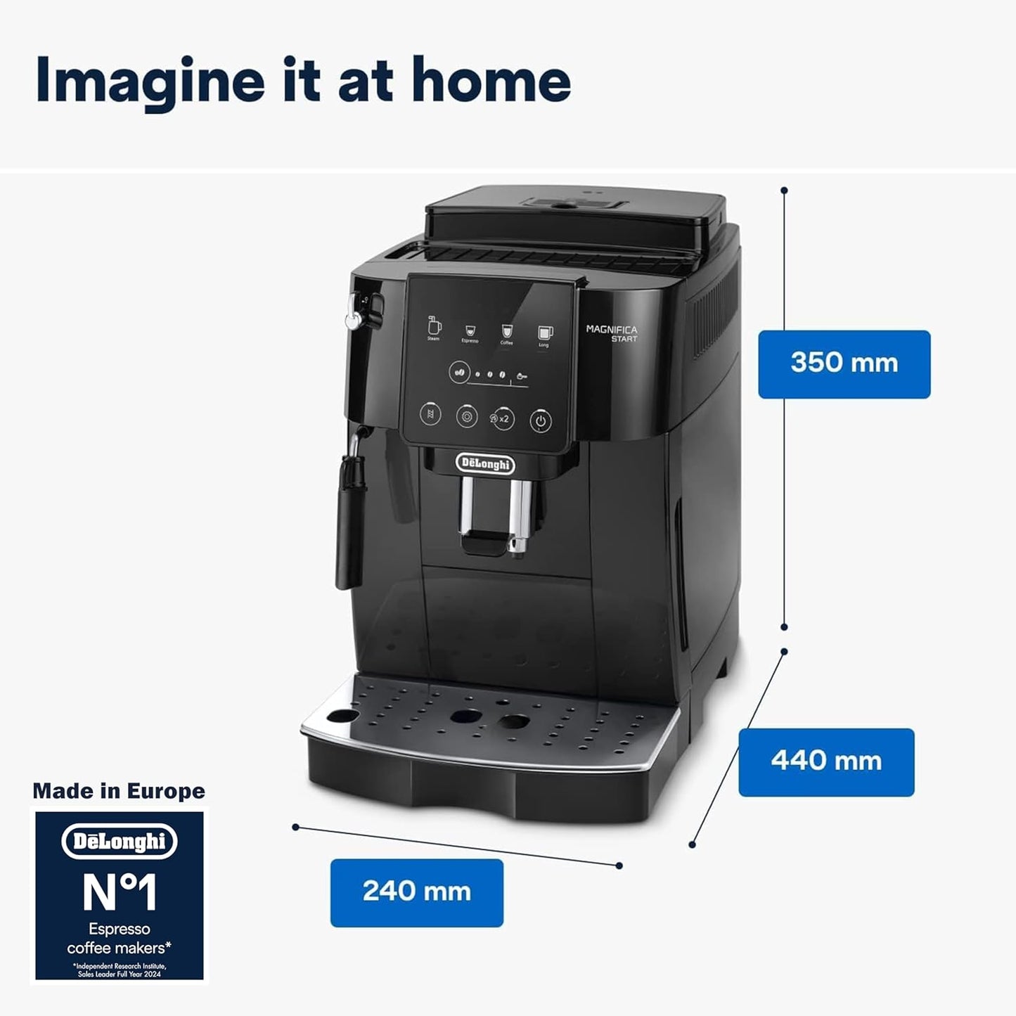De'Longhi Fully Automatic Coffee Machine MAGNIFICA START Bean to Cup Espresso Machine, 5+ Functions for Espresso, Americano, Cappuccino, Latte, Macchiato & More Recipes ECAM222.20.B (Made in Europe)