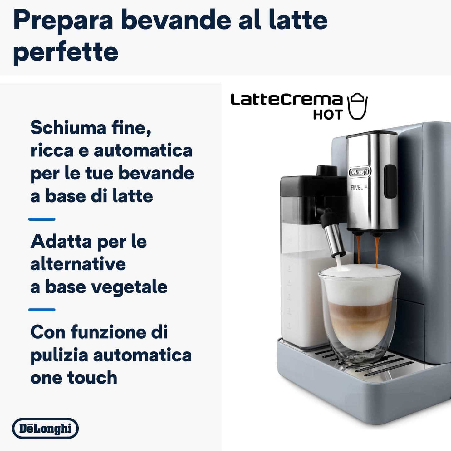 De'Longhi Rivelia EXAM440.55.BG Fully Automatic Coffee Machine – LatteCrema Hot, Automatic Milk Frother, Bean-to-Cup, 16 Coffee Recipes, Compact Design, Full Touch Color Display – Sand Beige