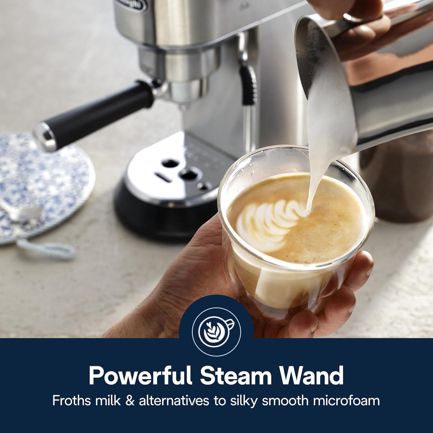 De'Longhi Dedica Arte Espresso Machine - MyLatteArt Milk Foam Nozzle, Precision Steam Wand, Steel Tamper Included - Create Perfect Espresso, Cappuccinos, and Latte Art at Home - EC885.M