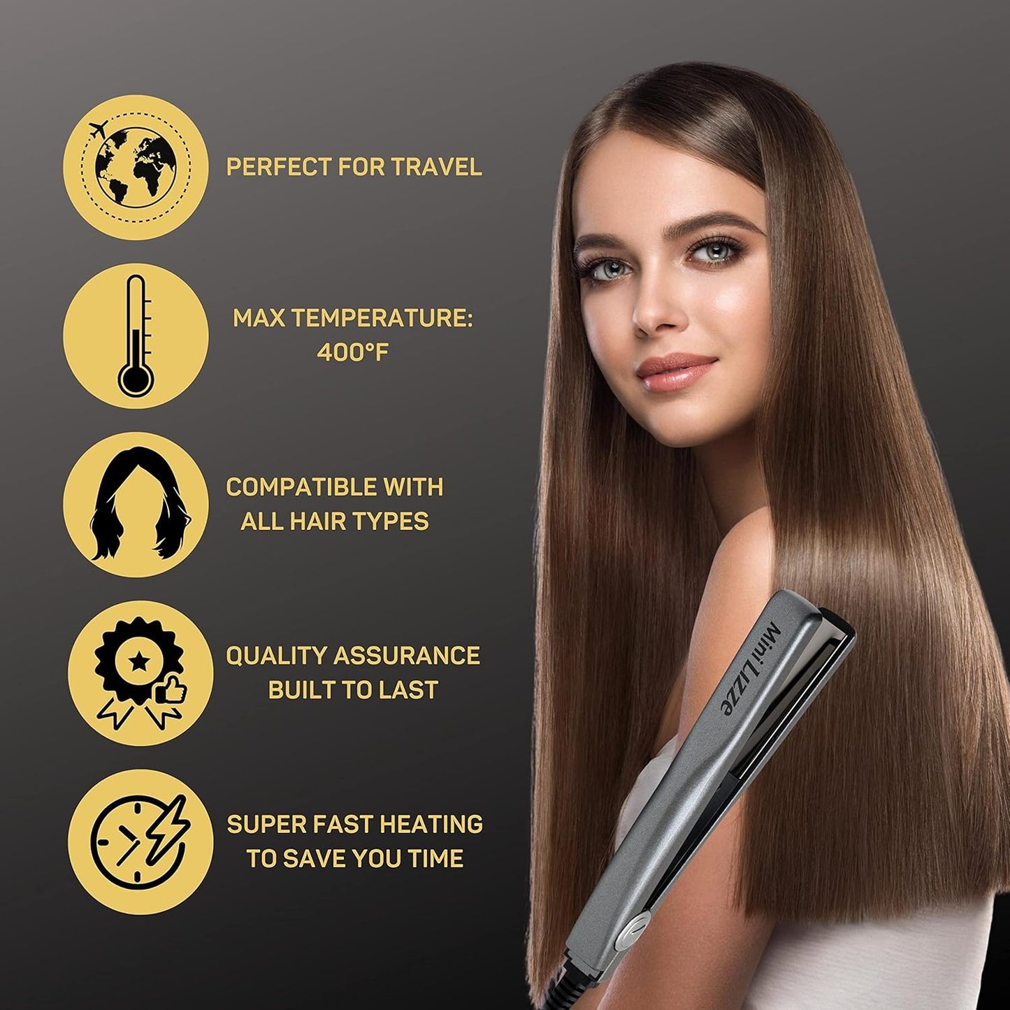 Lizze Mini Hair Straightening Iron Compact, Travel-Friendly Styling Tool Lizze